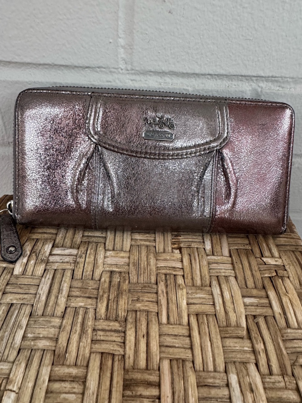 Coach Madison Silver Metallic Accordion Wallet